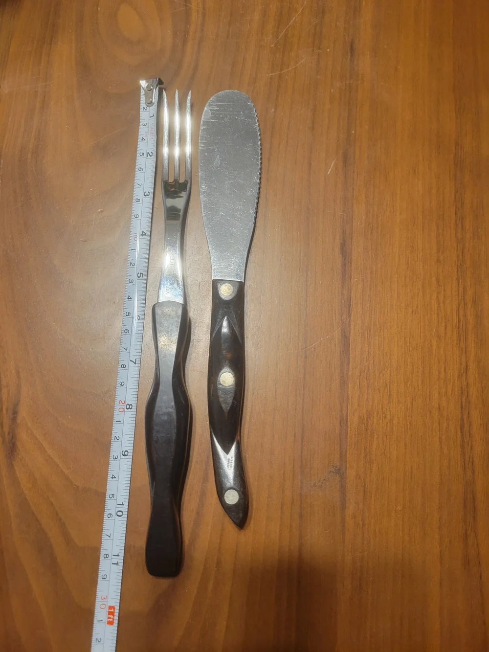 Cutco Stainless Steel Spreader and Fork Set with Dark Brown Handles